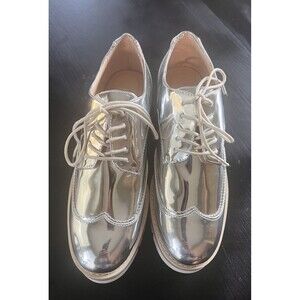 ZARA Women's EU 37 US 6.5 Metalic Silver Lace up Platform Oxford Shoes Oxfords